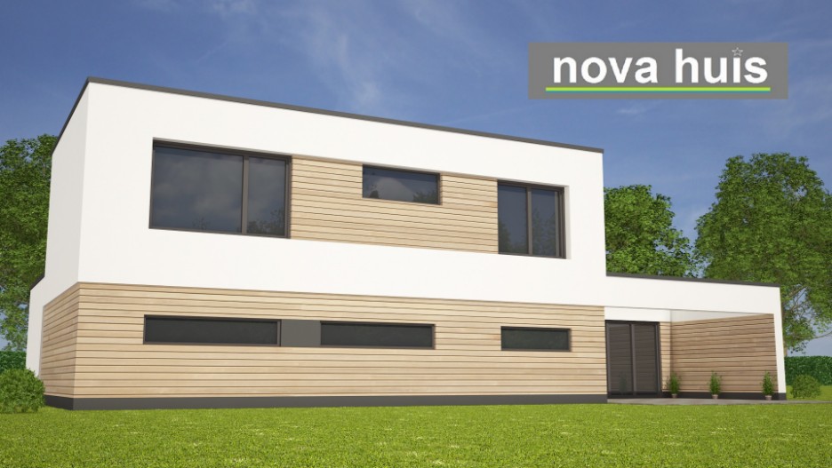 Mooie Kubistische moderne villa woning met verdieping en  garage ontwerpen en ebouwen met NOVA HUIS K122 