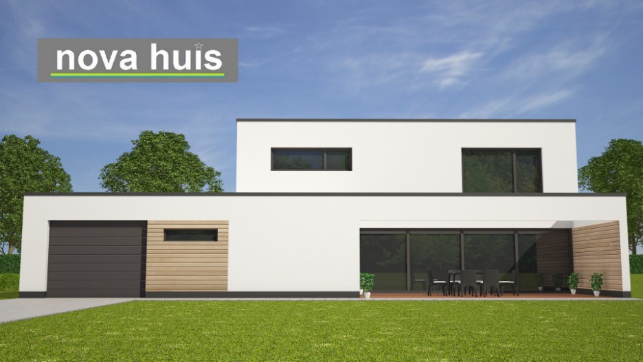 Mooie Kubistische moderne villa woning met verdieping en  garage ontwerpen en ebouwen met NOVA HUIS K122 