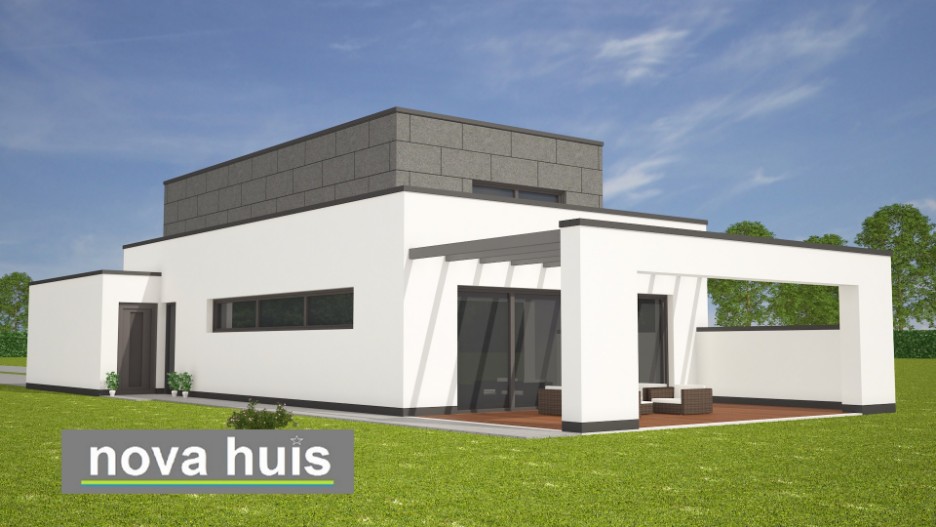 Mooie moderne bouwstijl kubistisch ontwerp NOVA-HUIS K140 energiearm of passief ontwerpen en bouwen 