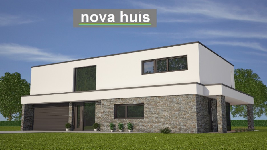 Mooie moderne kubistische villa met grote garage  gastenruimte groot balkon energieneutraal bouwen K110