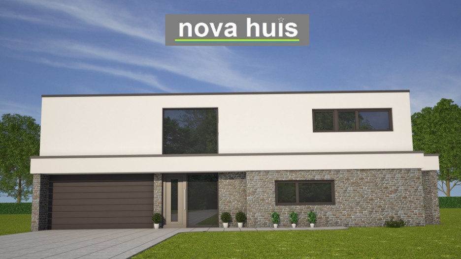 Mooie moderne kubistische villa met grote garage  gastenruimte groot balkon energieneutraal bouwen K110