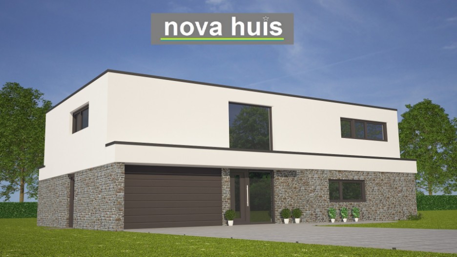 Mooie moderne kubistische villa met grote garage  gastenruimte groot balkon energieneutraal bouwen K110