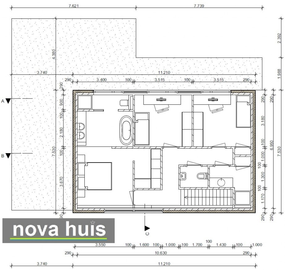 Mooi moderne kubistische woning of villa ontwerp met overdekt terras en veel glas energieneutraal bouwen K132