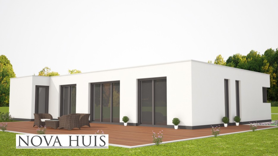 NOVA-HUIS 45 mooie moderne platte bungalow met plat dak ontwerp energiearm bouwen