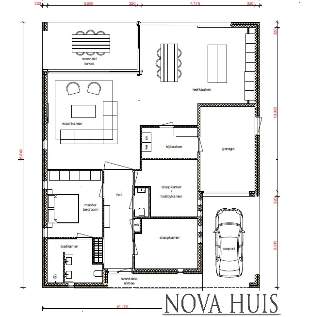 NOVA-HUIS 69 Moderne onderhoudsvrije levensloopbestendige bungalow met garage en overdekt terras