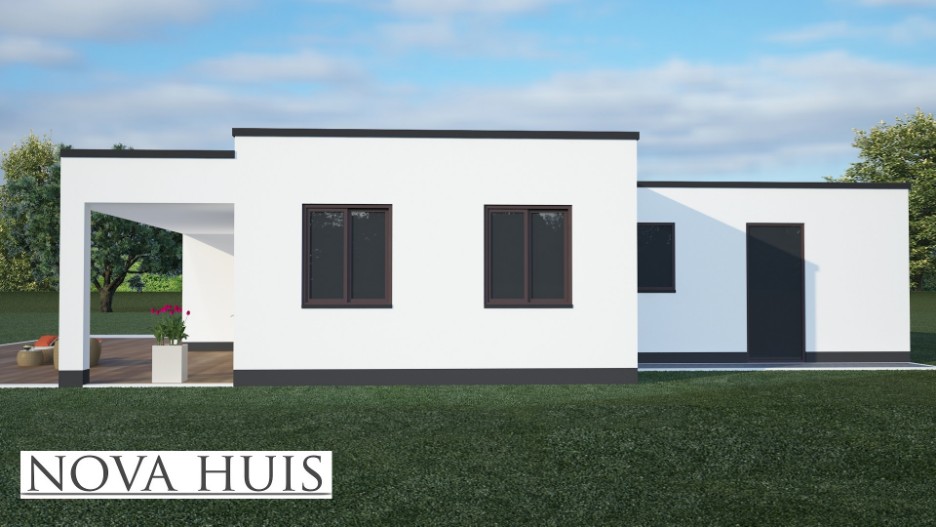 NOVA-HUIS 8 gelijkvloerse bungalow alles slaapkamer en badkamer beneden staalframebouw moderne bouw 