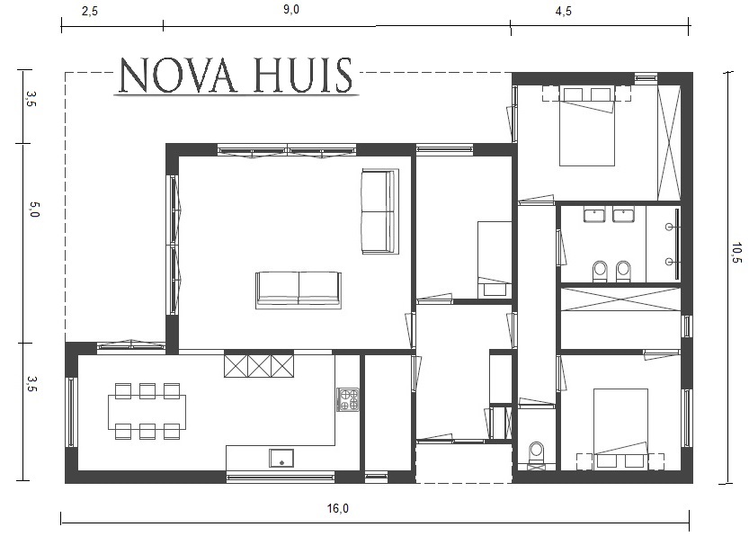 NOVA-HUIS 80 levensloopbestendige gelijkvloerse bungalow onderhousvrij overdekt terras