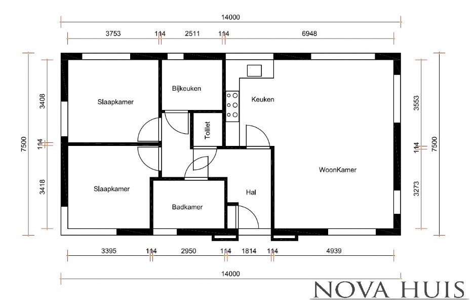 NOVA-HUIS A 163 v1 moderne bungalow met plat dak levensloopbestenig