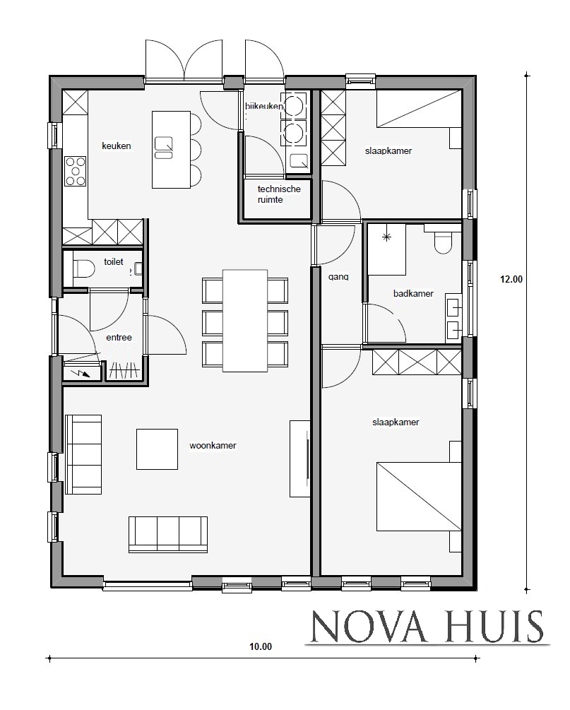 NOVA-HUIS A114 moderne bungalow met plat dak in ATLANTA  staalframe bouwsysteem (