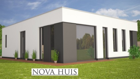 NOVA-HUIS A114 moderne bungalow met plat dak in staalframebouw Nederland bouwsysteem 