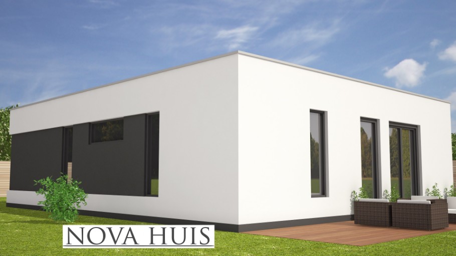 NOVA-HUIS A114 moderne bungalow met plat dak in staalframebouw Nederland bouwsysteem 