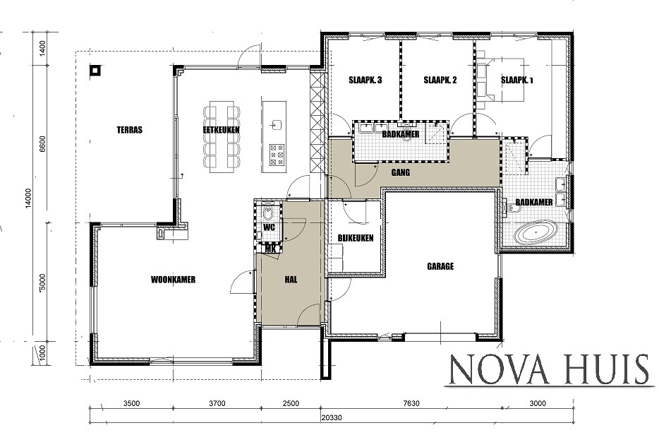 NOVA-HUIS A143 bungalow met verhoogde woonkamer overdekt terras ATLANTA MBS staalframebouw 