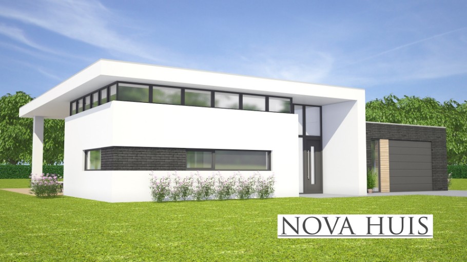 NOVA-HUIS A143 bungalow met verhoogde woonkamer overdekt terras staalframebouw Nederland