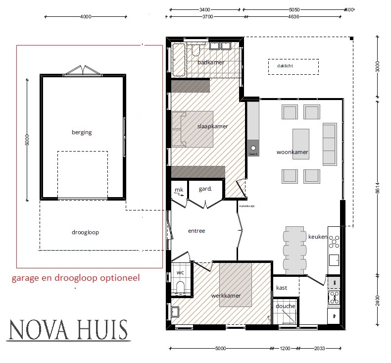 NOVA-HUIS A145 bungalow indeling en plattegrond staalframebouw Nederland