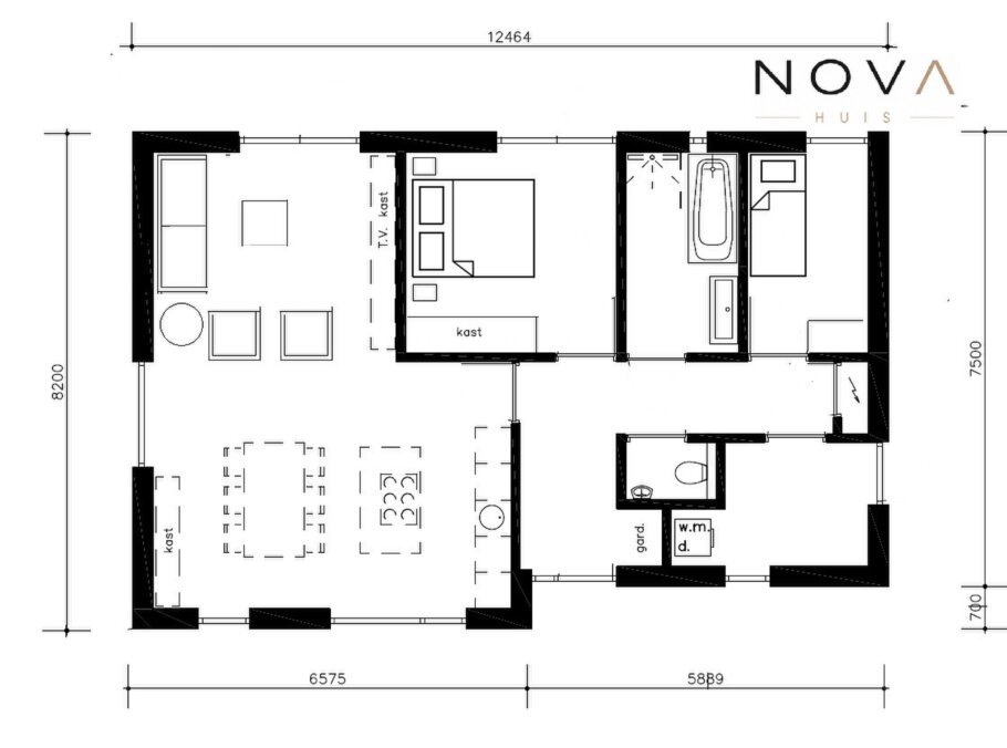 voorbeeld Plattegronden en indelingen bungalow ontwerp A-154