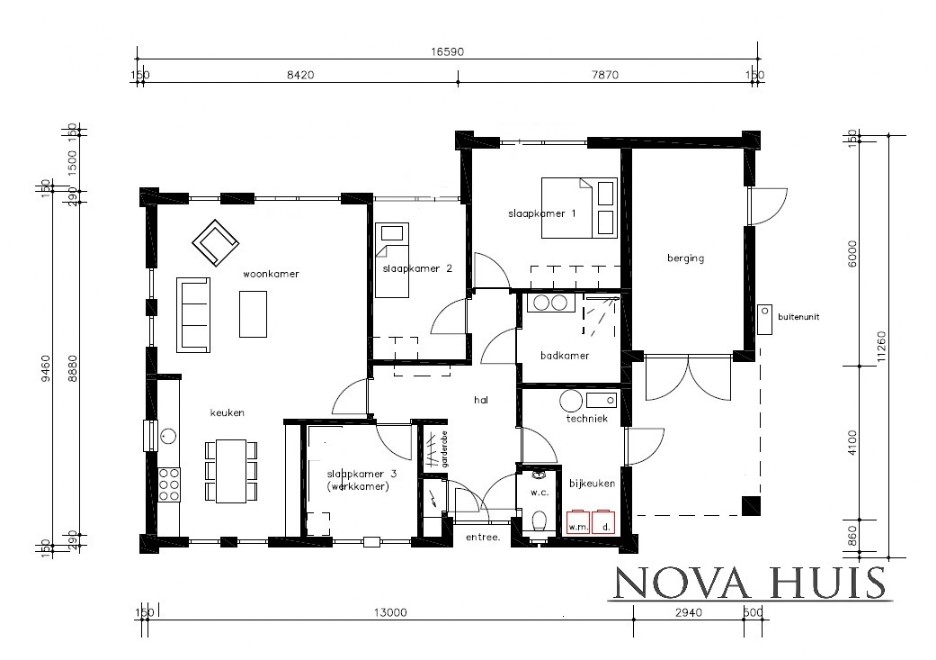 NOVA-HUIS A157 platdak bungalow bouwen vanaf 250.000 staalframebouw ATLANTA MBS