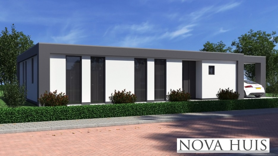 NOVA-HUIS A157 platdak bungalow bouwen vanaf 250.000 staalframebouw ATLANTA MBS