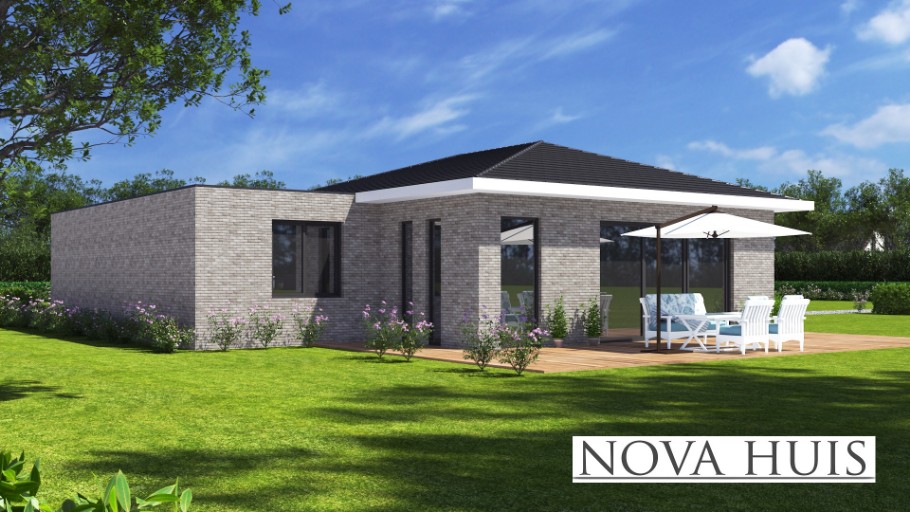 NOVA-HUIS A158 levensloopbestendig bungalow eenlaags gelijkvloers staalframebouw Nederland