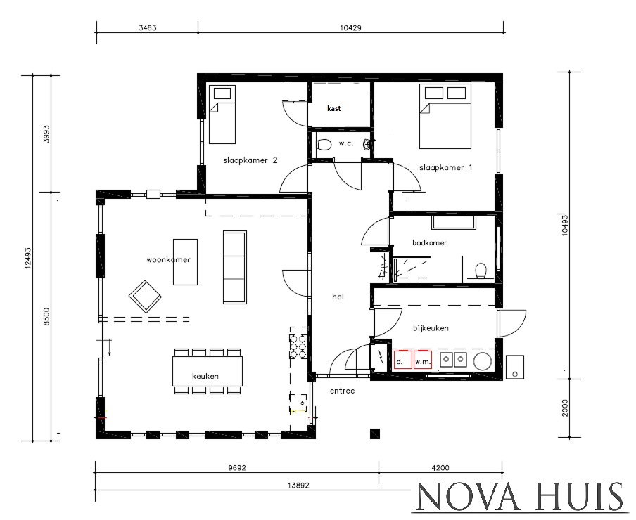 NOVA-HUIS A158 levensloopbestendig bungalow eenlaags gelijkvloers staalframebouw Nederland