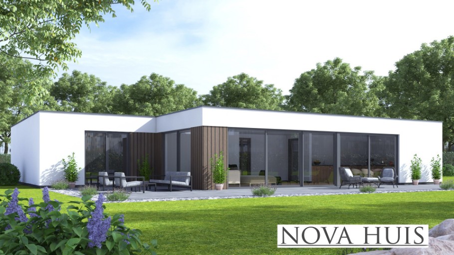 NOVA-HUIS A169 levensloopwoning bungalow met plat dak 3 drie slaapkamers staalframebouw Nederland