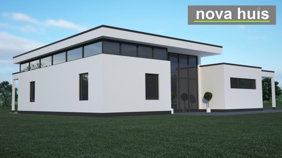 NOVA-HUIS A17 mooie moderne gelijksvloerse bungalow met plat dak en veel licht onder architectuu