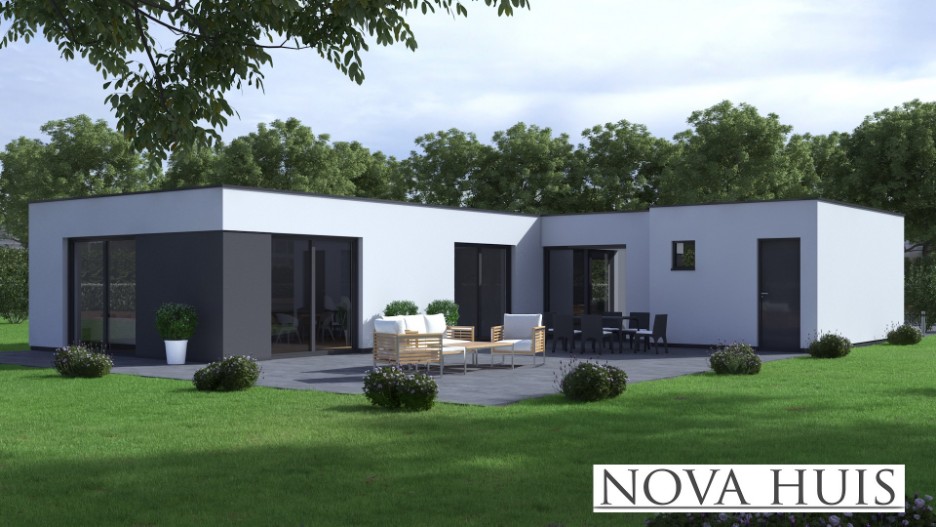 NOVA HUIS A178 bungalow met plat dak en grote berging staalframebouw ATLANTA MBS