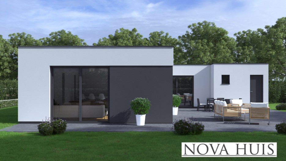 NOVA HUIS A178 bungalow met plat dak en grote berging staalframebouw ATLANTA MBS