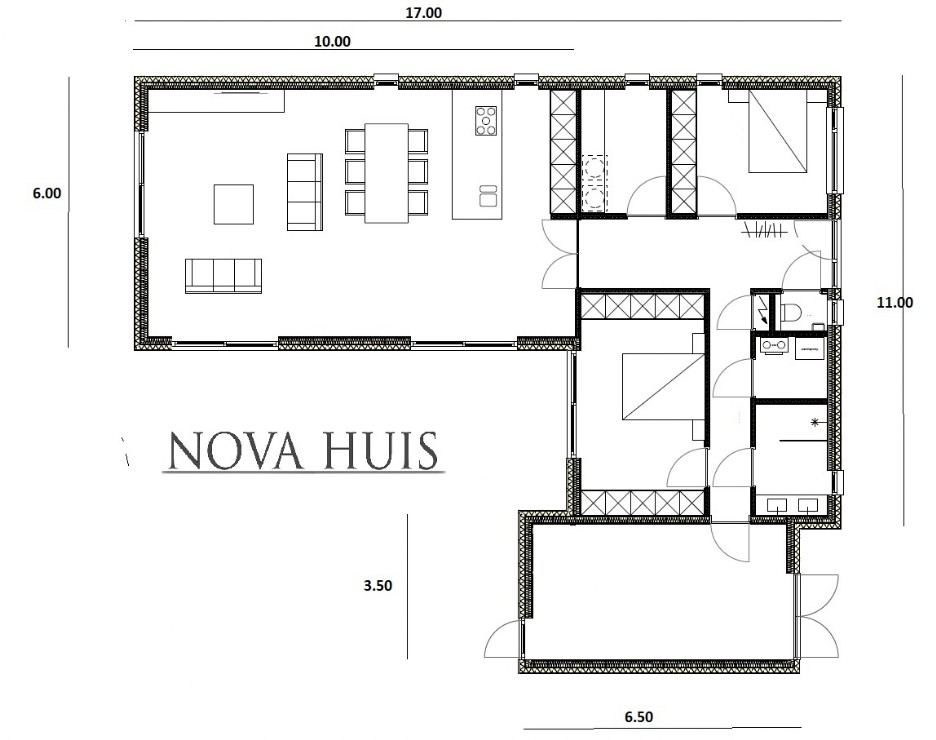 NOVA HUIS A178 bungalow met plat dak en grote berging staalframebouw ATLANTA MBS