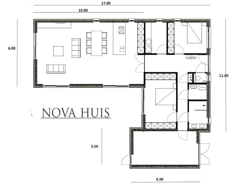 NOVA HUIS A178 bungalow met plat dak en grote berging staalframebouw ATLANTA MBS