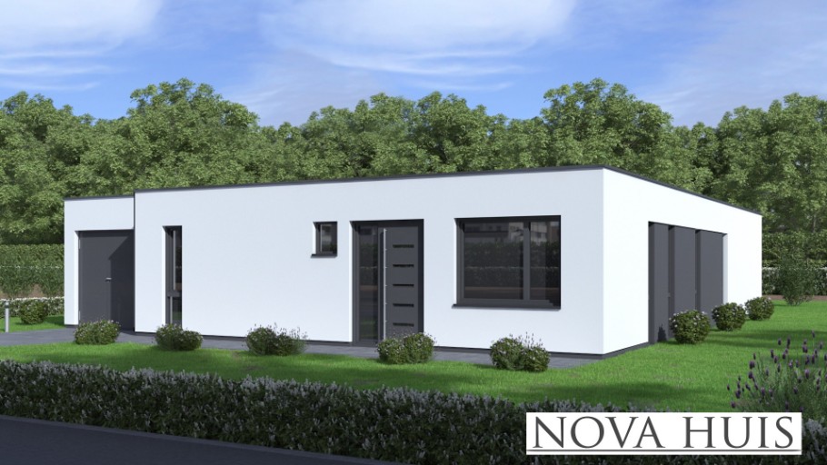 NOVA HUIS A178 bungalow met plat dak en grote berging staalframebouw Nederland (