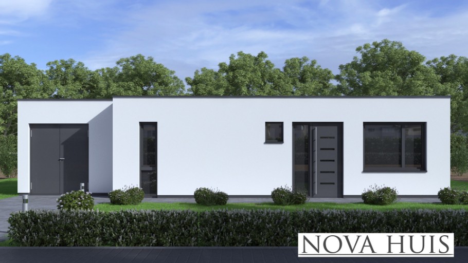 NOVA HUIS A178 bungalow met plat dak en grote berging staalframebouw Nederland (