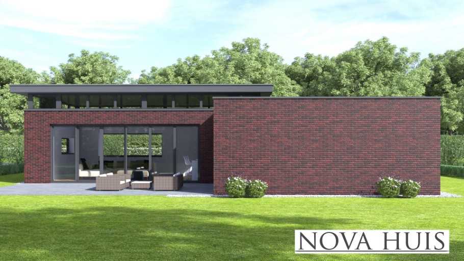 NOVA-HUIS A179 bungalow met verhoogde woonkamer en veel licht staalframebouw Nederland