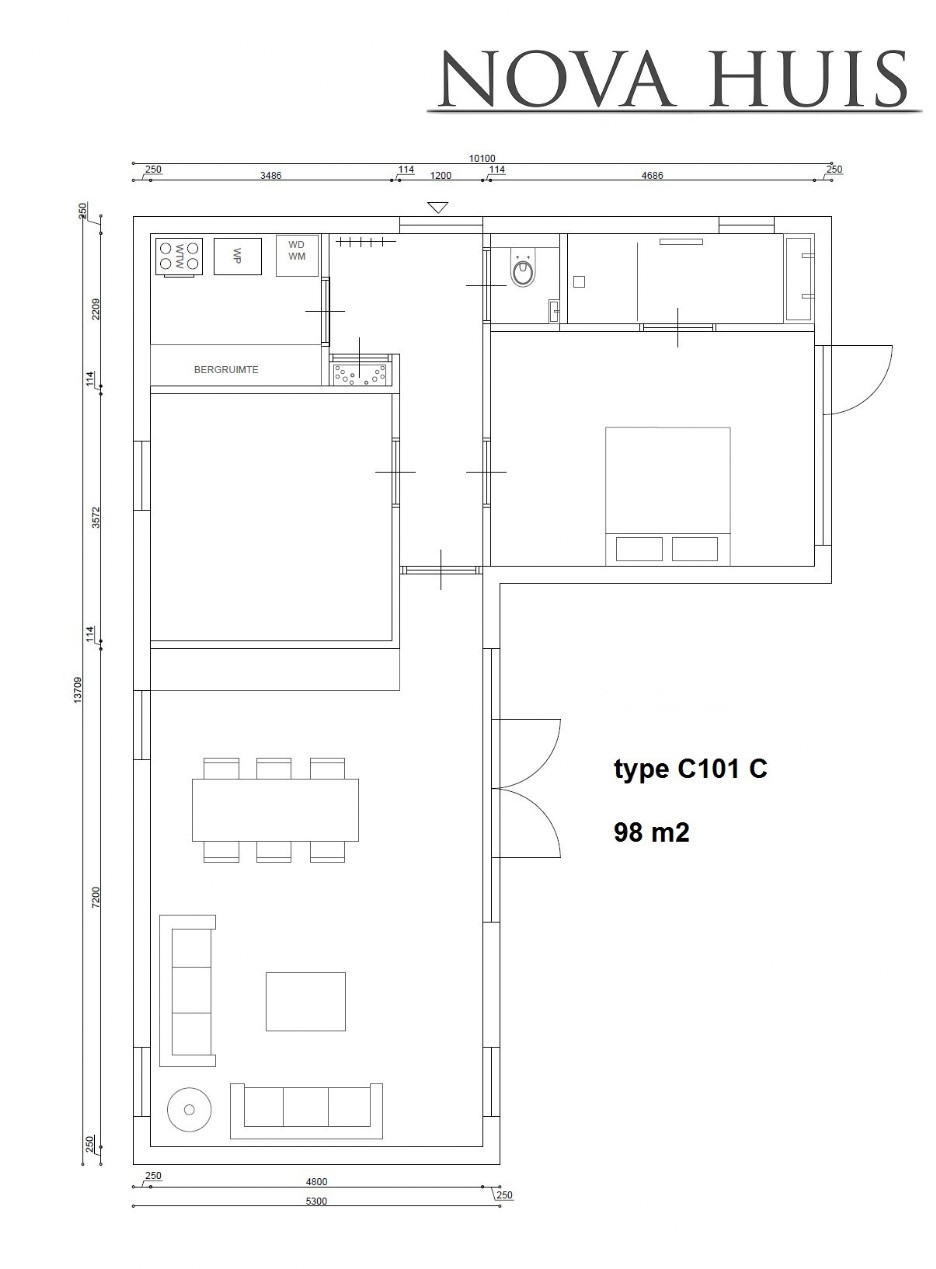 NOVA-HUIS C101 L vorm bungalow levensloopbestendig ATLANTA Staalframebouw