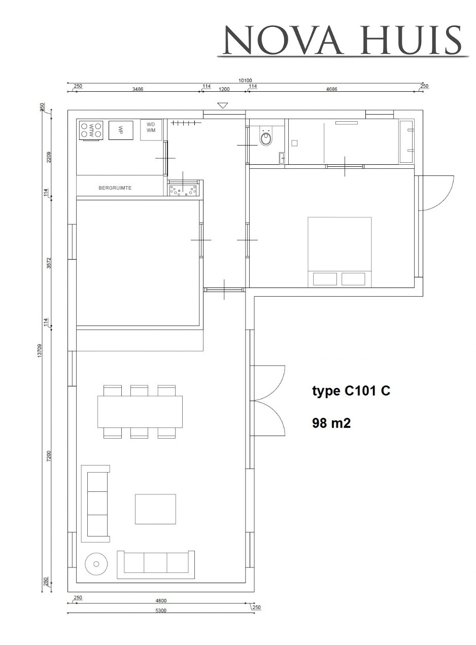 NOVA-HUIS C101 L vorm bungalow levensloopbestendig ATLANTA Staalframebouw