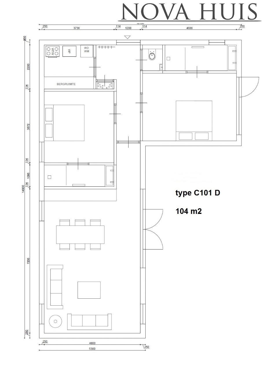 NOVA-HUIS C101 L vorm bungalow levensloopbestendig ATLANTA Staalframebouw