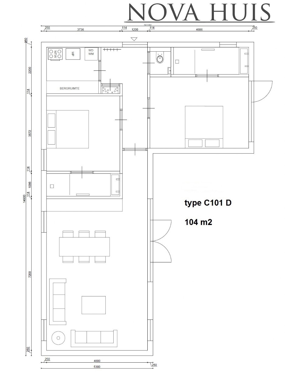 NOVA-HUIS C101 L vorm bungalow levensloopbestendig ATLANTA Staalframebouw