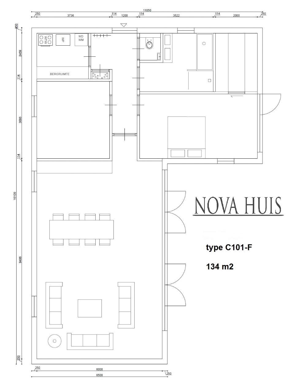 NOVA-HUIS C101 L vorm bungalow levensloopbestendig ATLANTA Staalframebouw