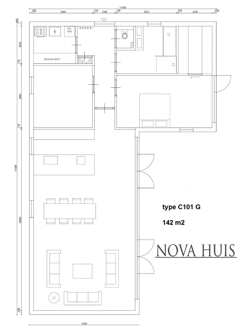 NOVA-HUIS C101 L vorm bungalow levensloopbestendig ATLANTA Staalframebouw