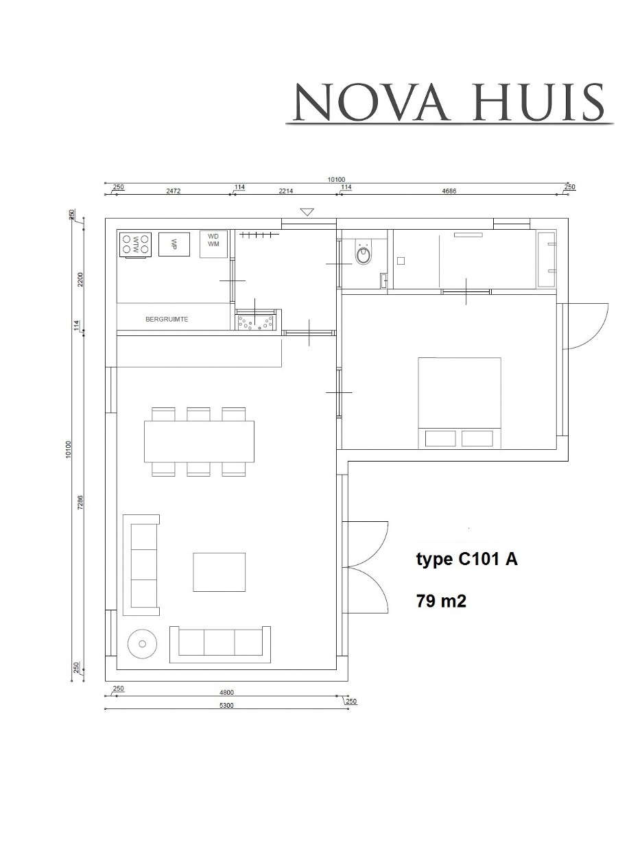 NOVA-HUIS C101 L vorm bungalow levensloopbestendig ATLANTA Staalframebouw