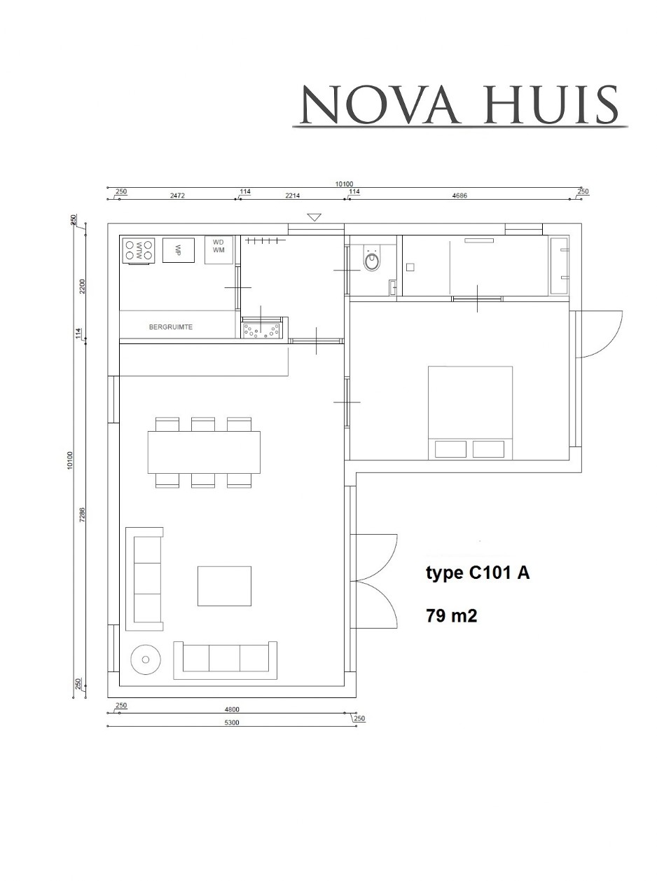 NOVA-HUIS C101 L vorm bungalow levensloopbestendig ATLANTA Staalframebouw