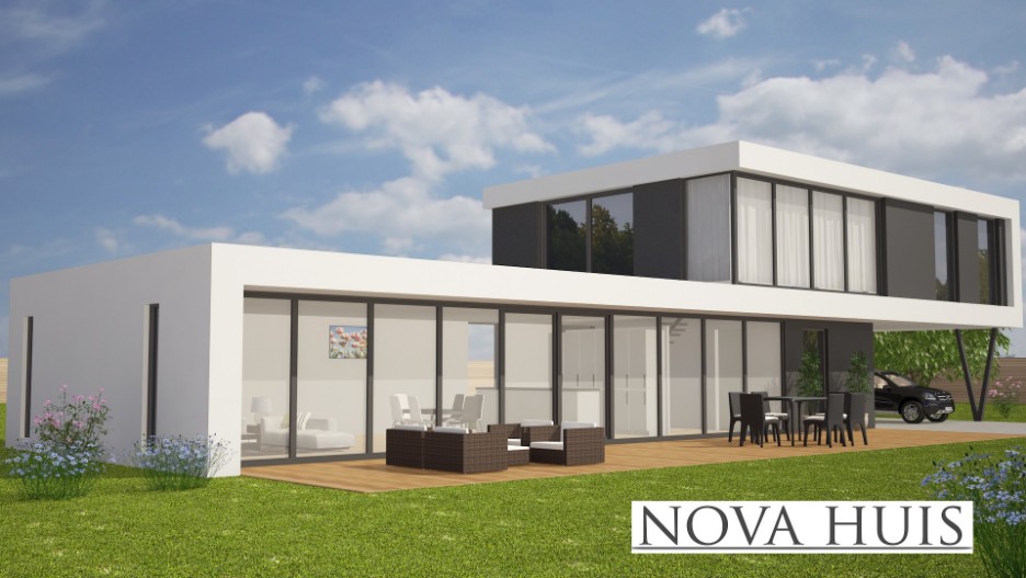 NOVA-HUIS K 345 moderne villa met veel ramen glas energieneutraal staalframebouw