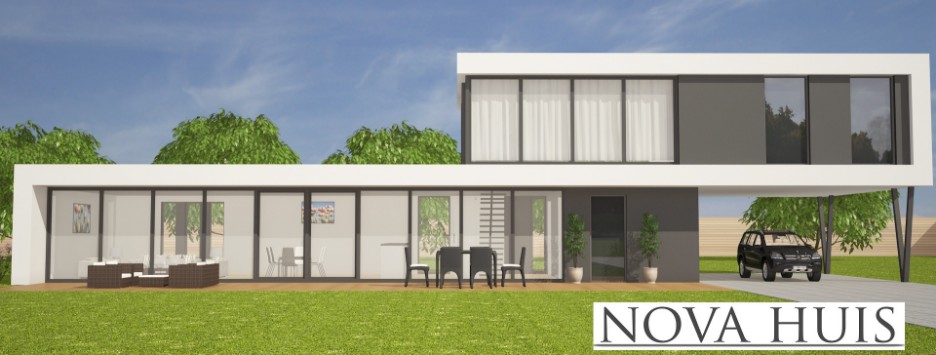 NOVA-HUIS K 345 moderne villa met veel ramen glas energieneutraal staalframebouw