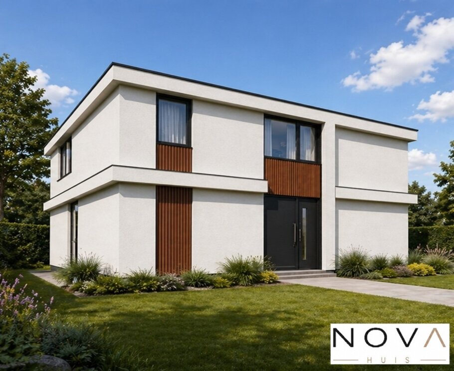 NOVA HUIS K-406 witte moderne kubistische kubus woning met veel glas prefab interieur