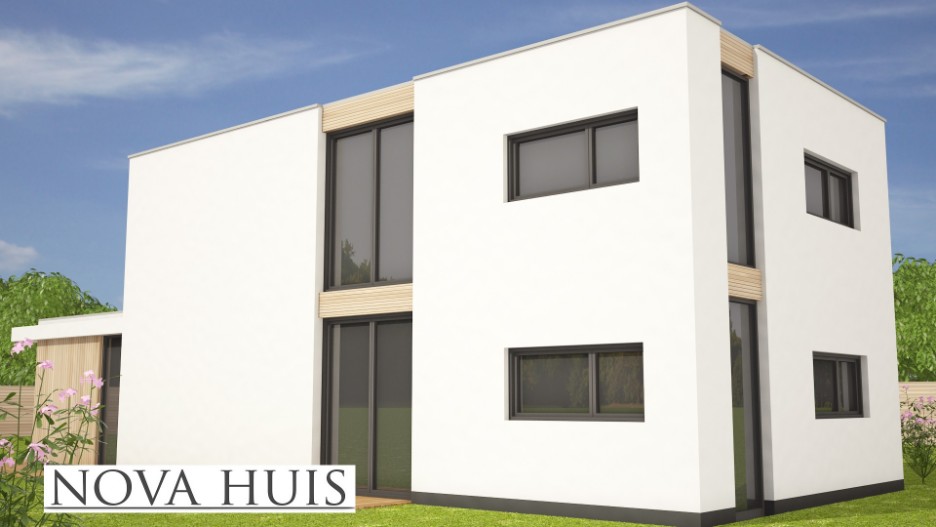 NOVA HUIS K342 mooie moderne witte villa met houtaccenten staalframe