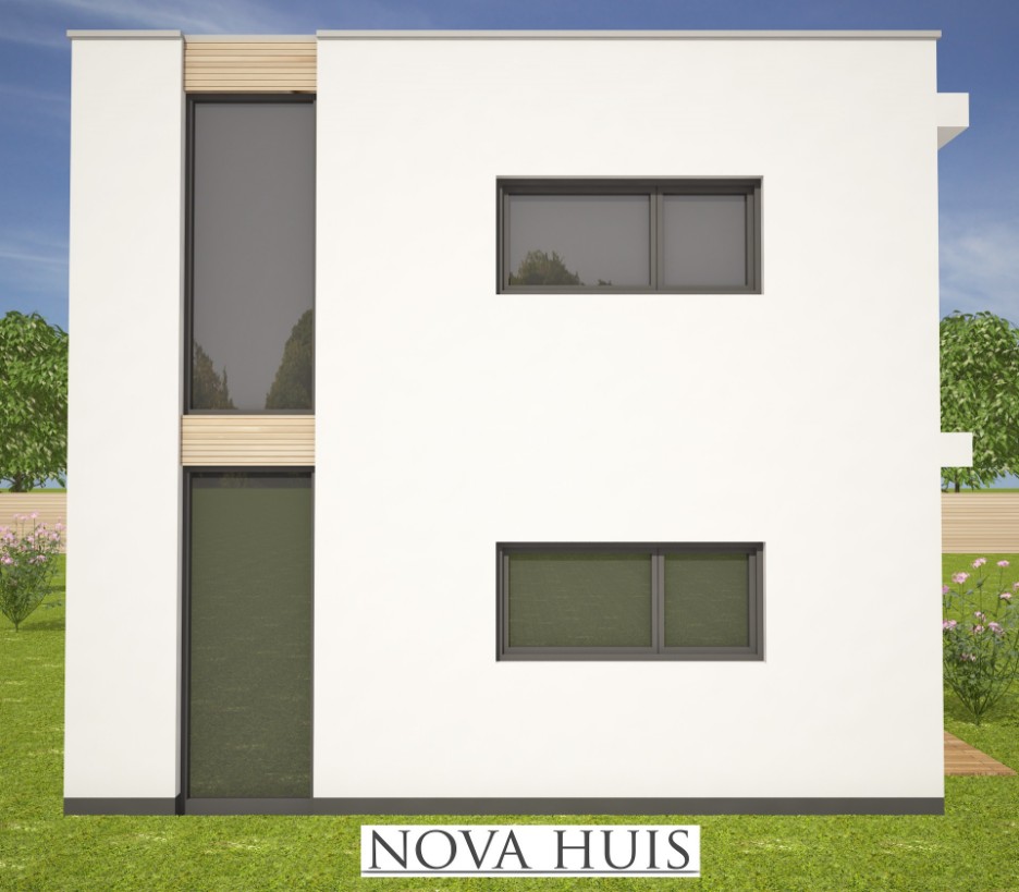 NOVA HUIS K342 mooie moderne witte villa met houtaccenten staalframe