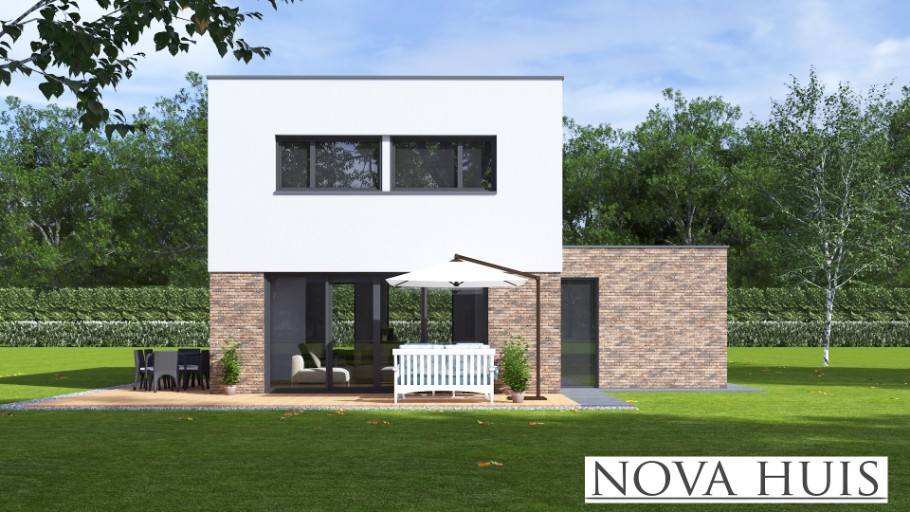 NOVA-HUIS K385 kubistisch 2laags met plat vlak dak staalframebouw Nederland 