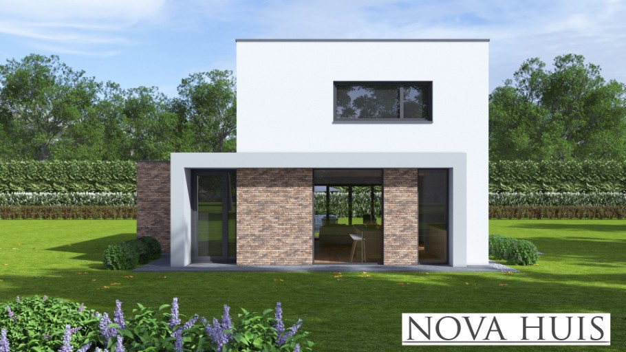 NOVA-HUIS K385 kubistisch 2laags met plat vlak dak staalframebouw Nederland 