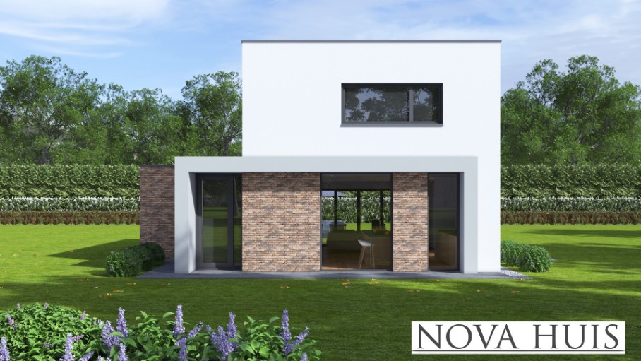 NOVA-HUIS K385 kubistisch 2laags met plat vlak dak staalframebouw Nederland 