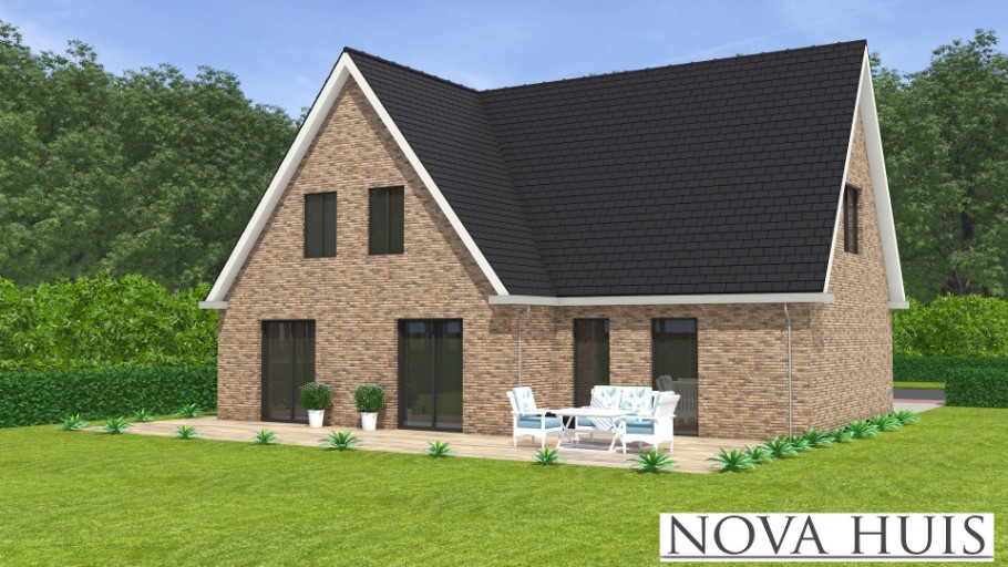 NOVA HUIS Kap 124 royale woning met zijbeuk prefab bouw van staalframebouw Nederland 