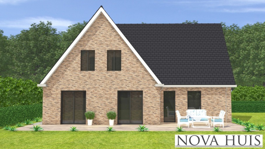 NOVA HUIS Kap 124 royale woning met zijbeuk prefab bouw van staalframebouw Nederland 